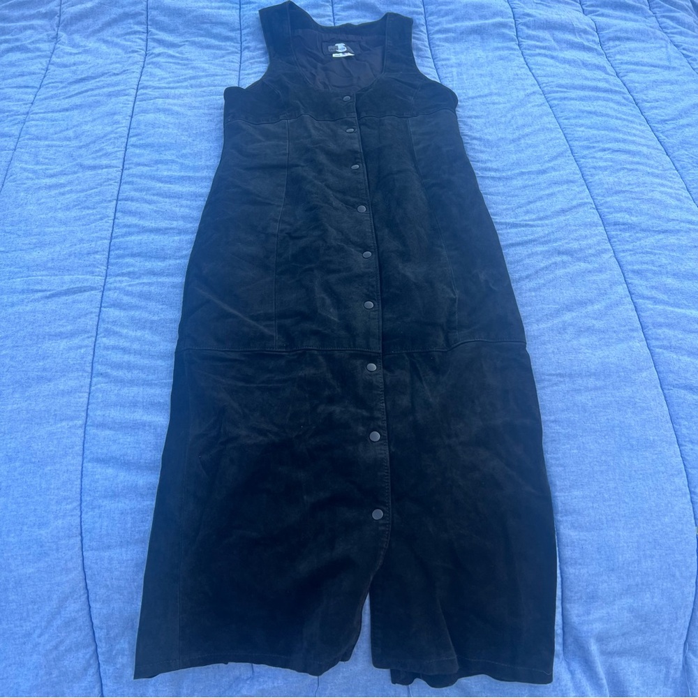 Vintage Phoenix USA Black Suede Button Front Maxi Dress Size 16